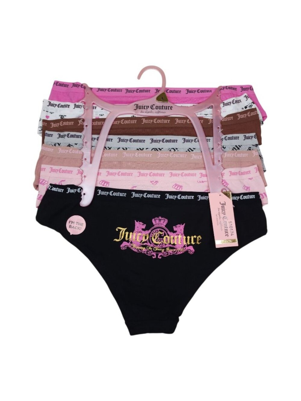 Juicy Couture Womens 7 Pk Bikini Cheeky Panties Intimates Assorted Colors Size L